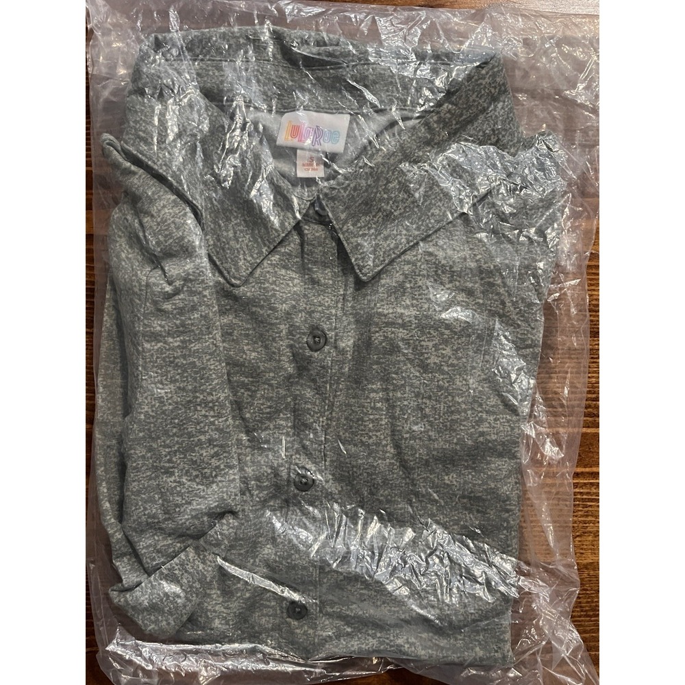 New Lularoe Valentina Long Sleeve Button Up Womens Small Shirt Heather Gray 117